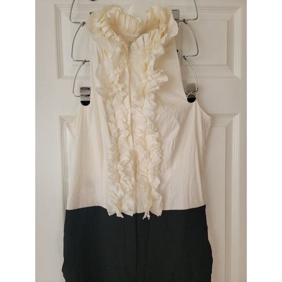 BCBG Maxazria Wide Leg Trouser Jumpsuit SZ 12 Ruffled Sleeveless White/Black - Picture 6 of 11